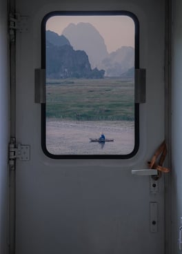 white and brown train door