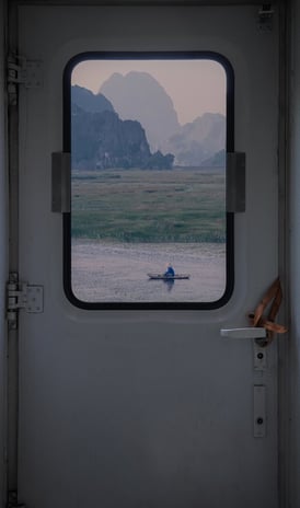 white and brown train door