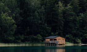 brown wooden house on lake