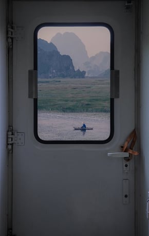 white and brown train door