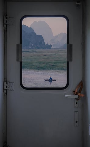 white and brown train door