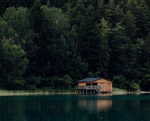 brown wooden house on lake