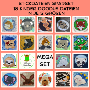 🎉 MEGA SET – 18 Doodle-Tiergesichter in 3 Größen! 🧵