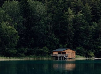 brown wooden house on lake