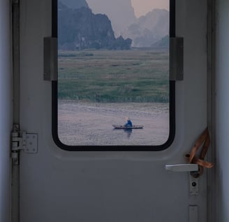 white and brown train door