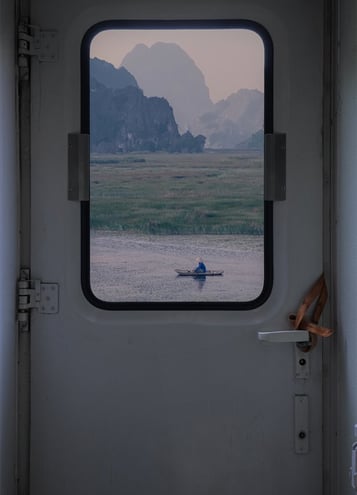 white and brown train door