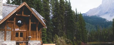 brown wooden house near lake surrounded by green trees during daytime