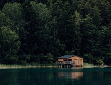 brown wooden house on lake