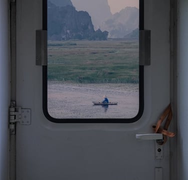 white and brown train door