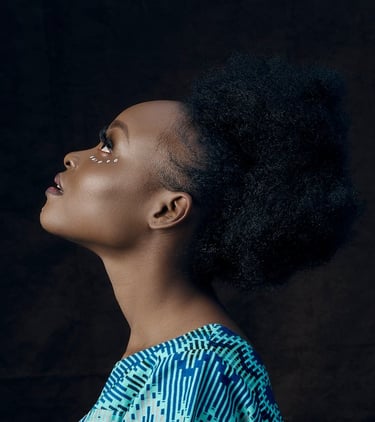 woman in blue and white shirt