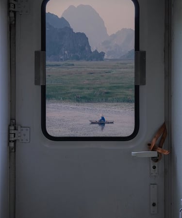 white and brown train door