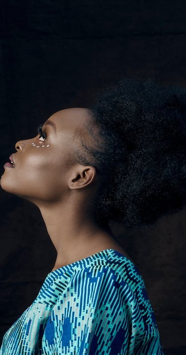 woman in blue and white shirt