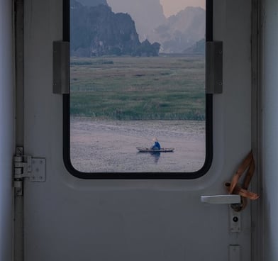 white and brown train door
