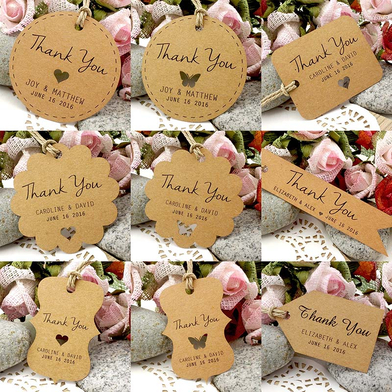 Personalized White Wedding Favor Tags/ Thank You Tags/ Gift Tags with Thread