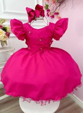 Vestido Infantil Princesa Aurora Com Aplique de Flores