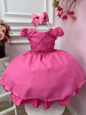 Vestido Infantil Barbie Princesa Rosa Chiclete com Cinto