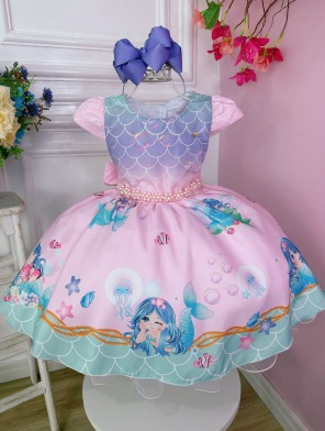 Vestido Infantil Princesa Sofia Lilás C/ Cinto De Pérolas