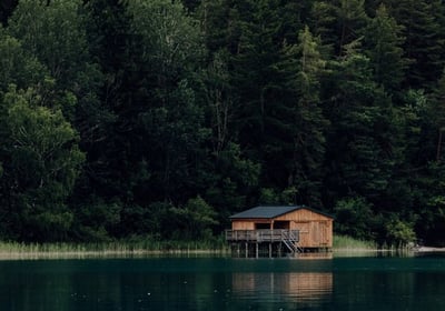 brown wooden house on lake