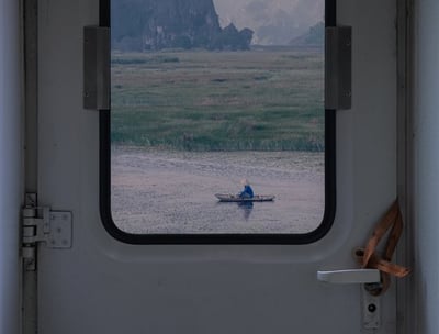 white and brown train door