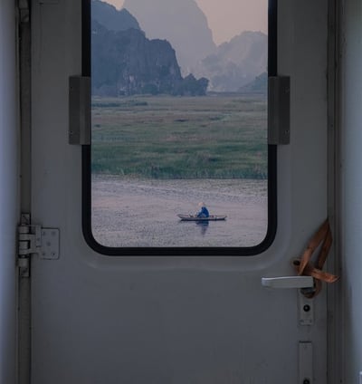 white and brown train door