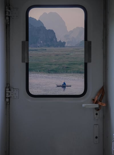 white and brown train door