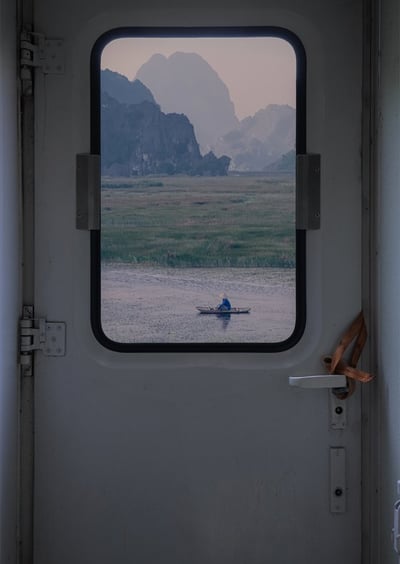 white and brown train door