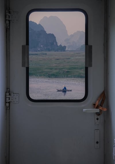 white and brown train door