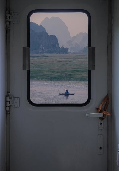 white and brown train door