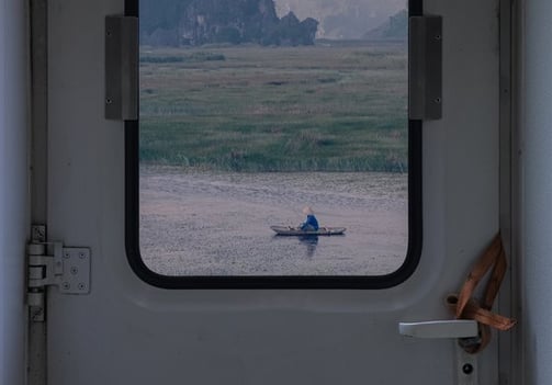 white and brown train door