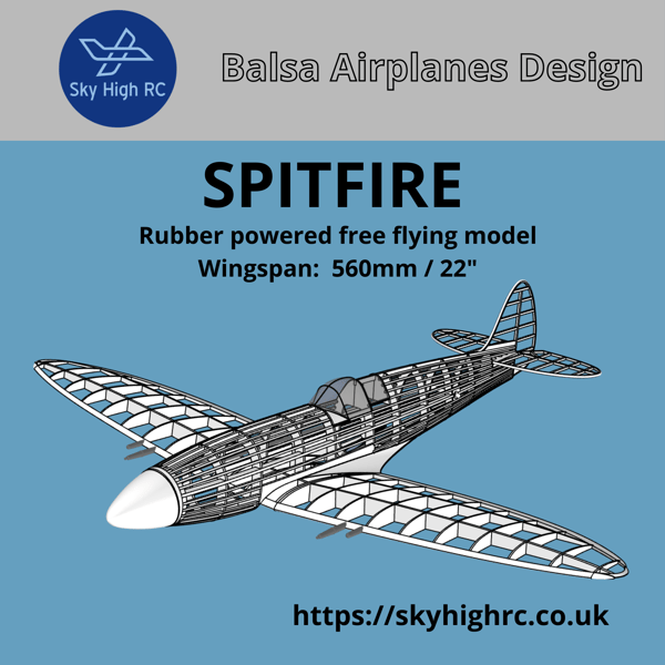 Spitfire XIV Scale free flight rubber model Laser cut balsa ply short kit