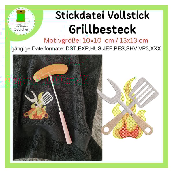 Stickdatei Vollstick Grillbesteck