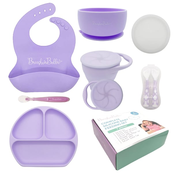 BrushinBella Baby Feeding Supplies - Complete Baby Feeding Set with Baby  Plate, Baby Spoons First Stage, Silicone Bib and Snack Cup - Infant Eating  Utensils and Baby Bowl with Suction