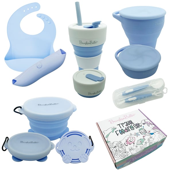 BrushinBella Baby Feeding Set - Collapsible Feeding Supplies for Travel -  Food Grade Silicone Suction Baby Bowl, Baby
