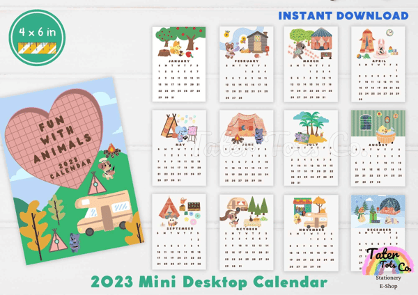 2023 Mini Monthly Calendar Printable for desk, classroom or school