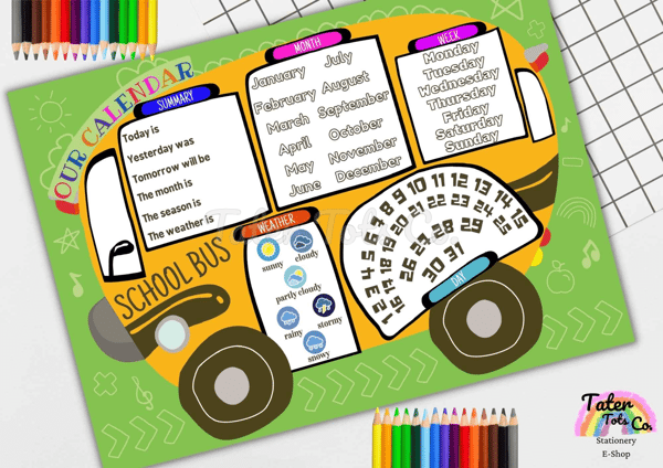 School Bus Preschool Calendar