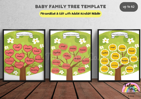 Family Tree Template Apple, Flower, Heart Tree
