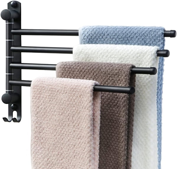 Black Towel Rack JSVER Swivel Towel Rack Wall Mounted SUS304 Stainless Steel Towel Bar Space Saving Towel Holder Towel Racks for Bathroom VOLBAL