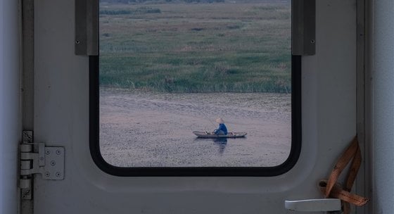 white and brown train door