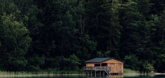 brown wooden house on lake