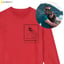 Raudonas ​Džemperis su polaroid iliustracija ir tekstu!