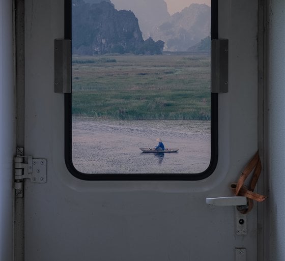 white and brown train door