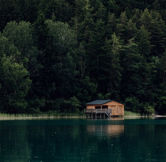 brown wooden house on lake