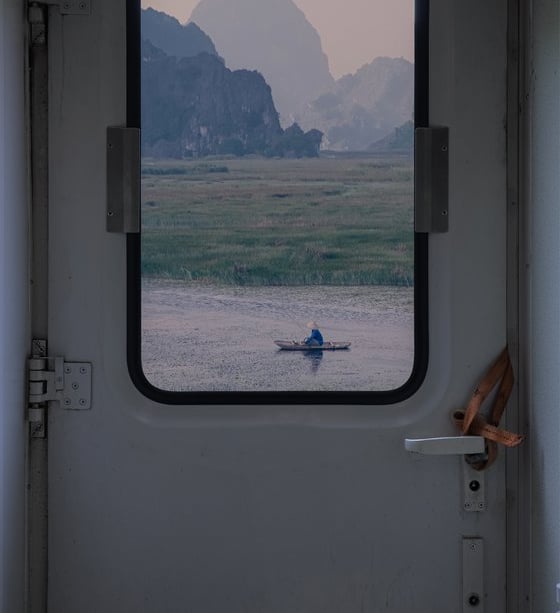 white and brown train door