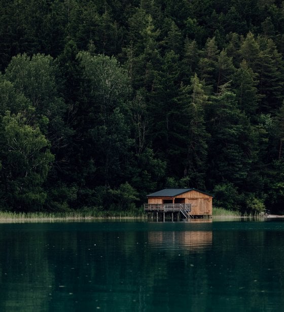 brown wooden house on lake