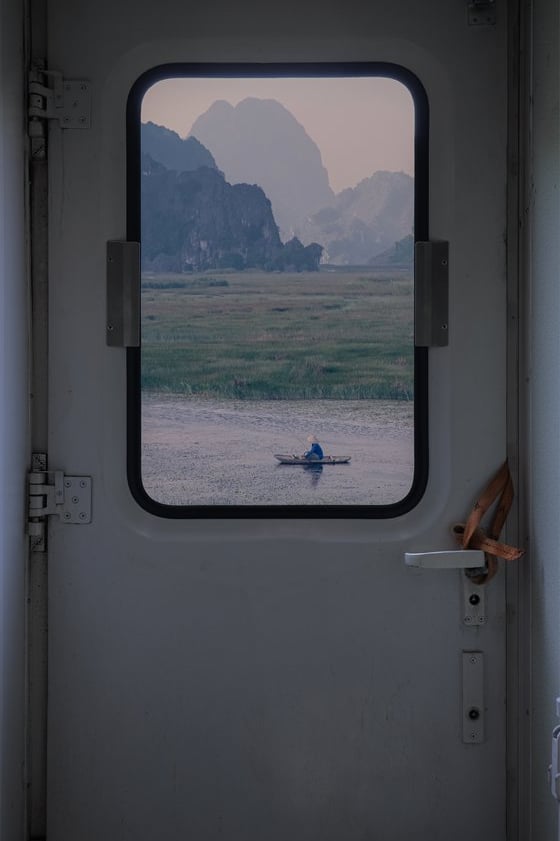 white and brown train door