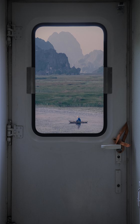 white and brown train door