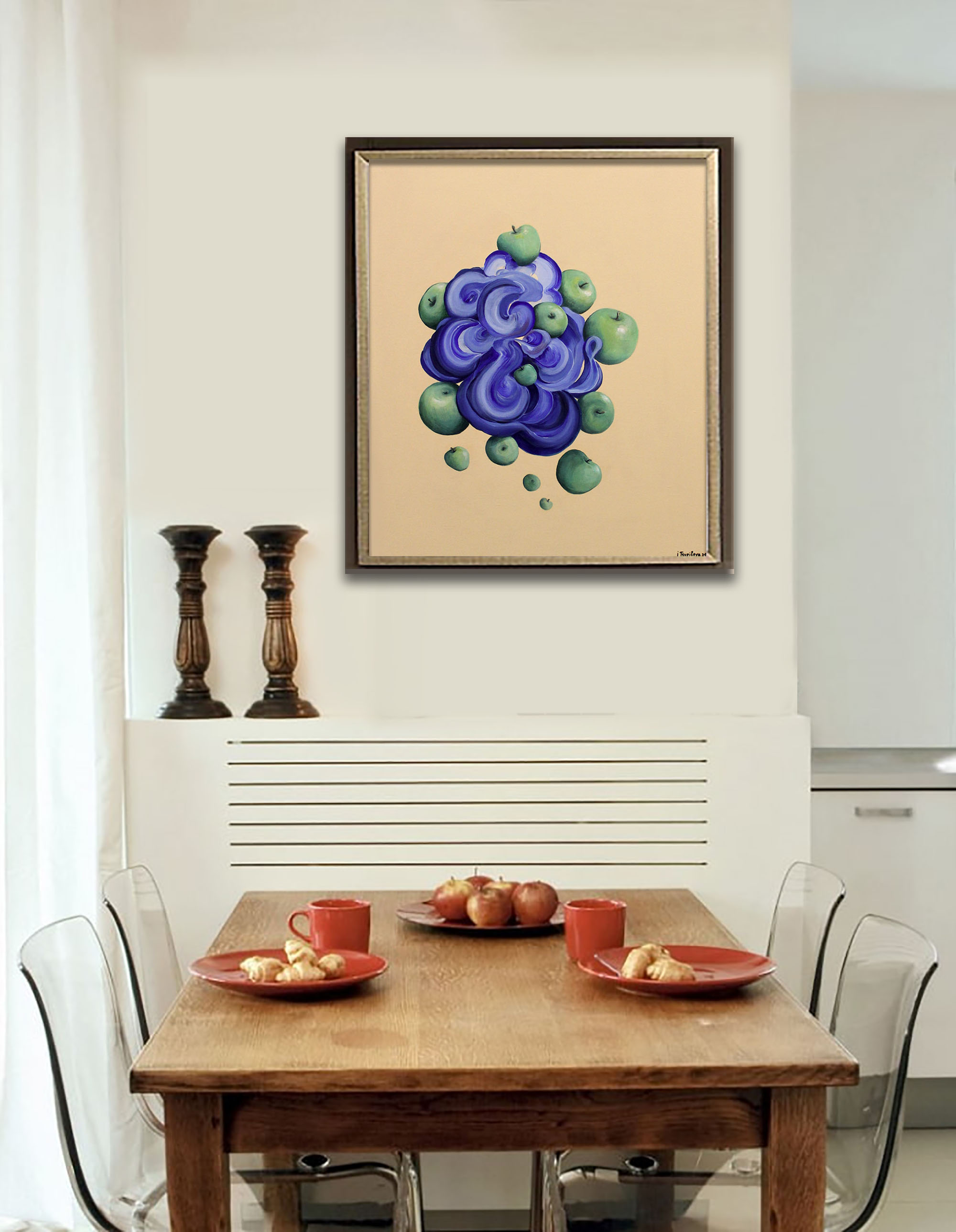 Philosophical still life with green apples