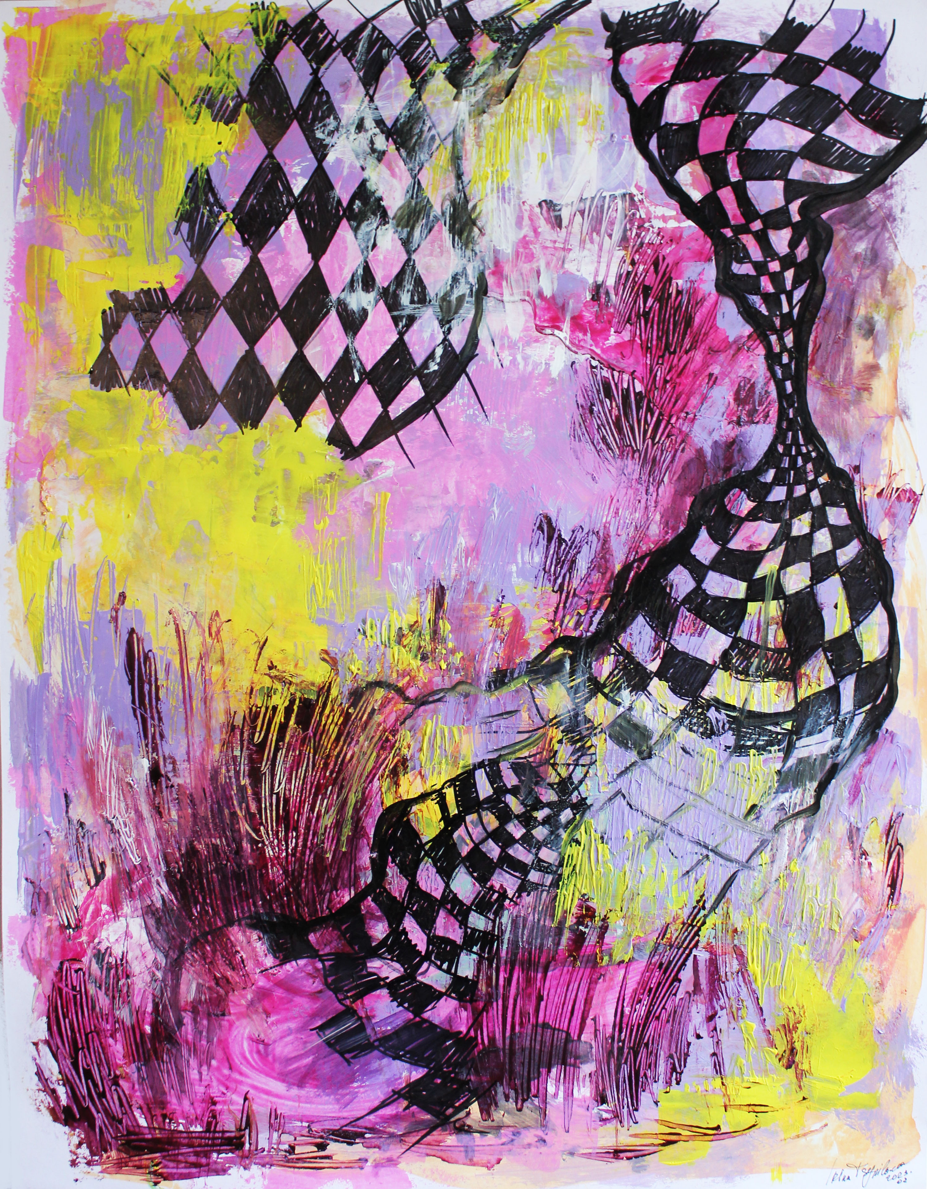 She flies over pink clouds