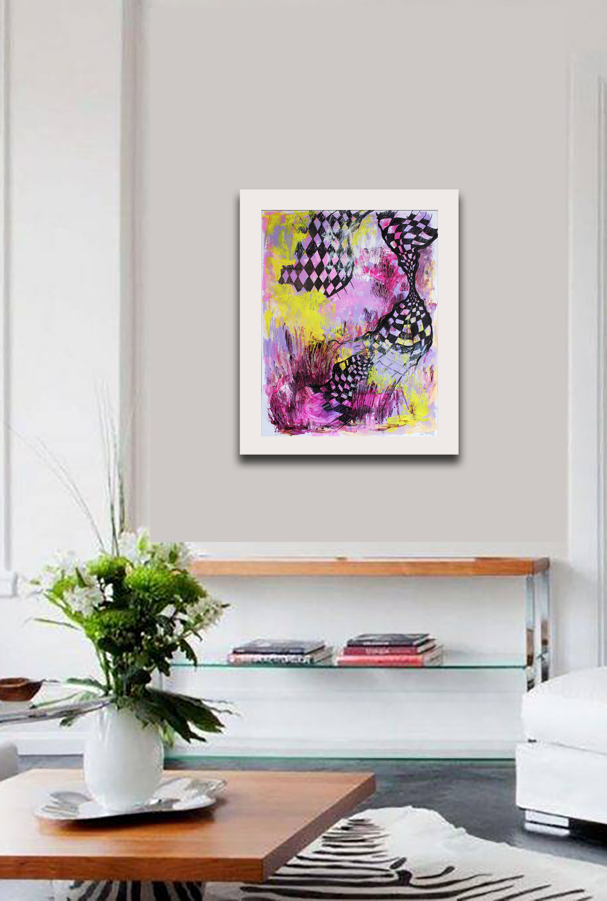 She flies over pink clouds