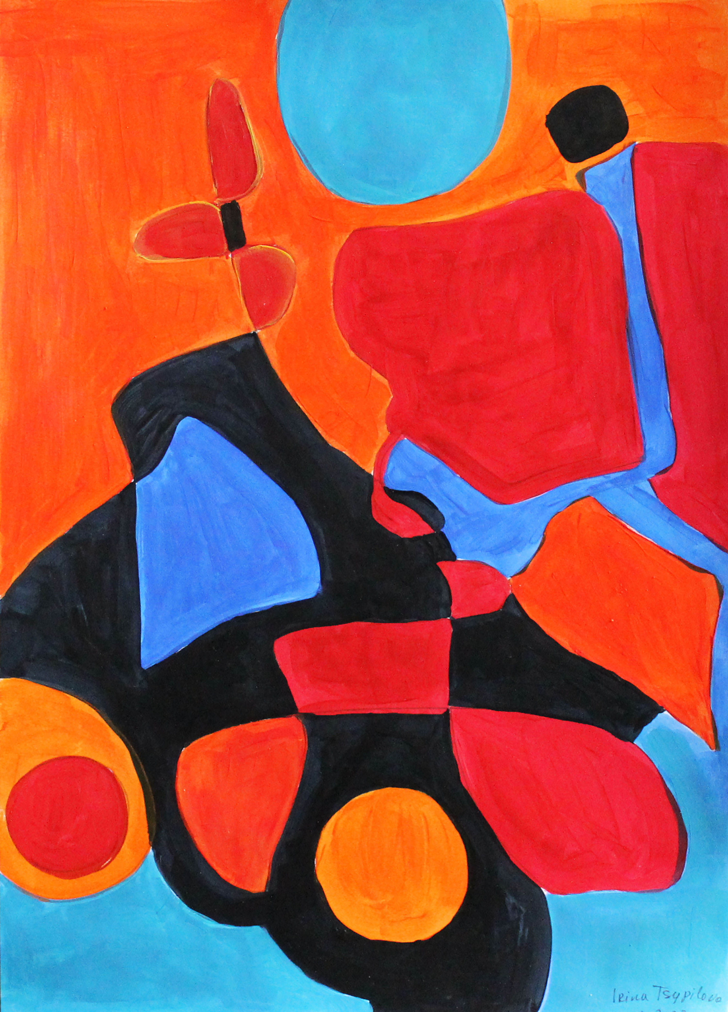 Blue sun on orange sky